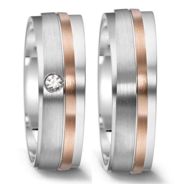 Weidner Trauringe Weiss-Rotgold 62004 + 72004